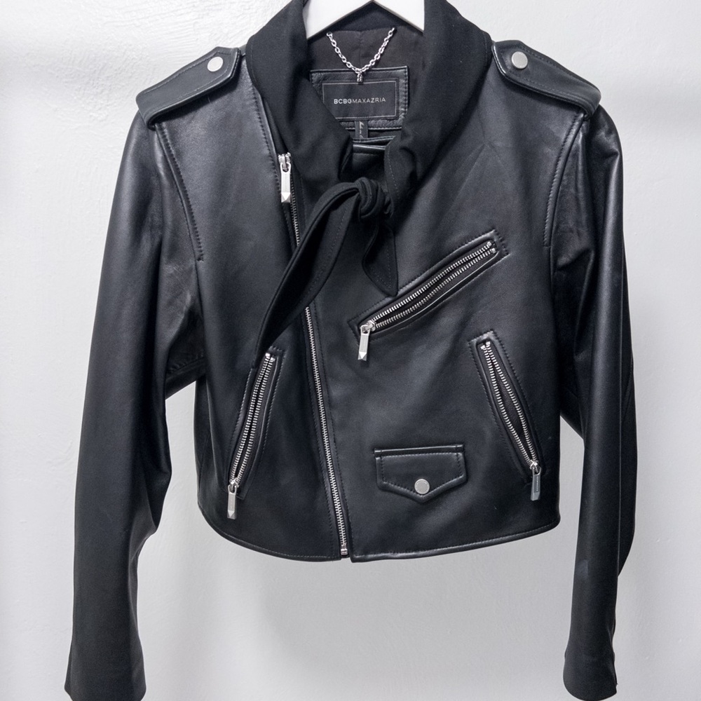 BCBGMaxAzria Black Leather Moto Jacket - Picture 3 of 12